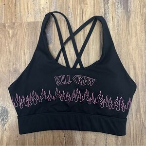 Kill Crew Porrada Series Black & Pink Flame Strappy Sports Bra